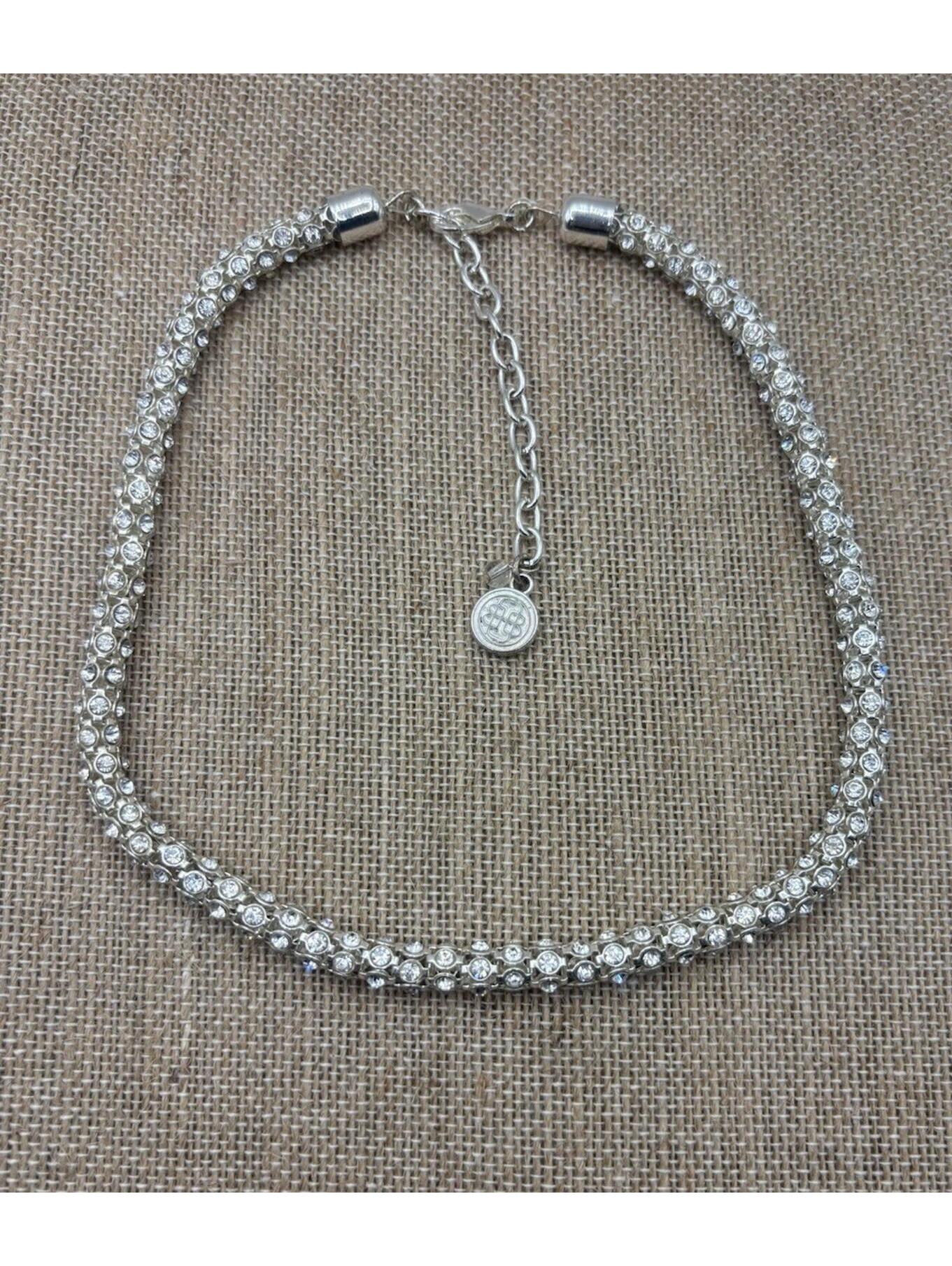 Vtg Dana Buchman Signed Rhinestone Silver Tone Metal Rope Snake Chain Necklace 27$